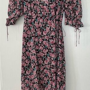 The Kooples Pink and Black Floral Long Sleeve Dress